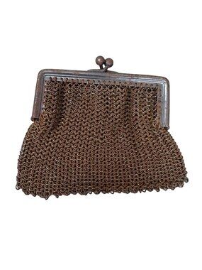 Vintage Chainmail Chatelaine Coin Purse With Metal Frame & Clasp 3"x2.75" RUSTED